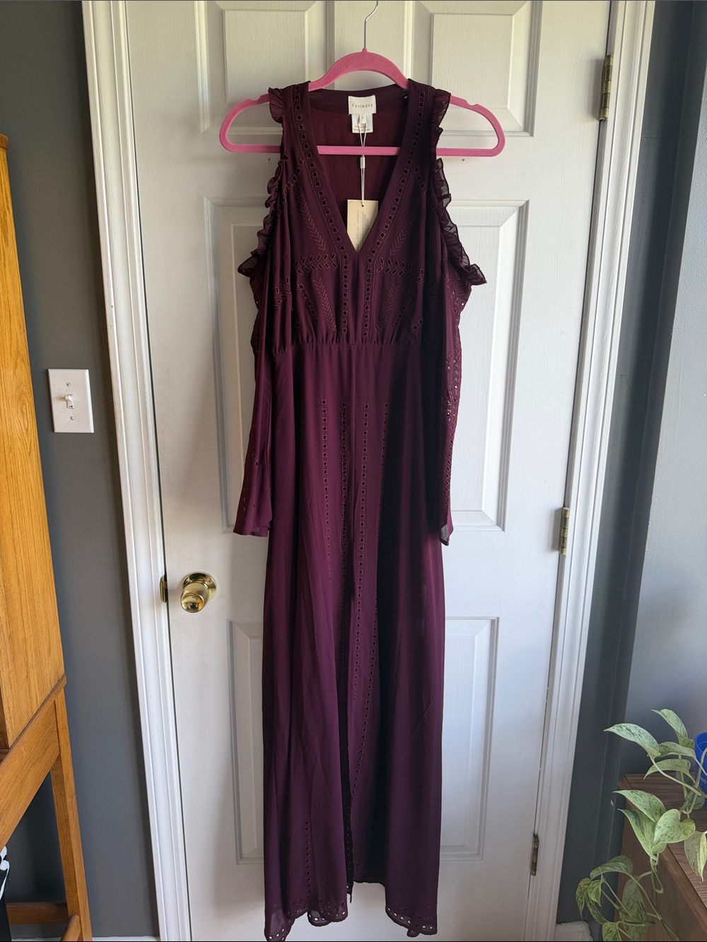 Foxiedox Cold-Shoulder Eyelet Maxi Dress - Plum